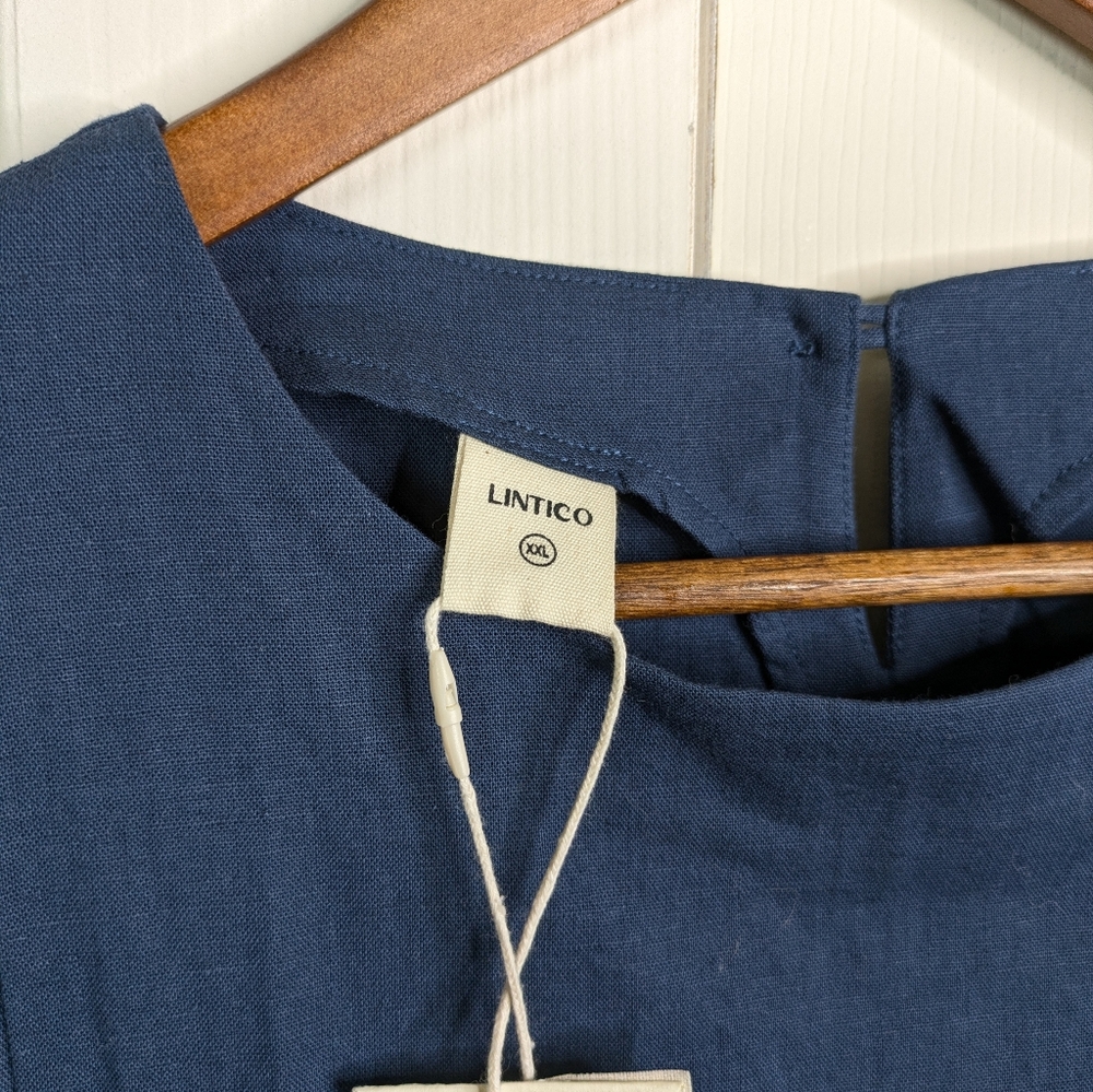 NEW Lintico Asymmetrical Tunic Top XXL Blue Lagenlook Minimalist Linen Cotton - Picture 6 of 12